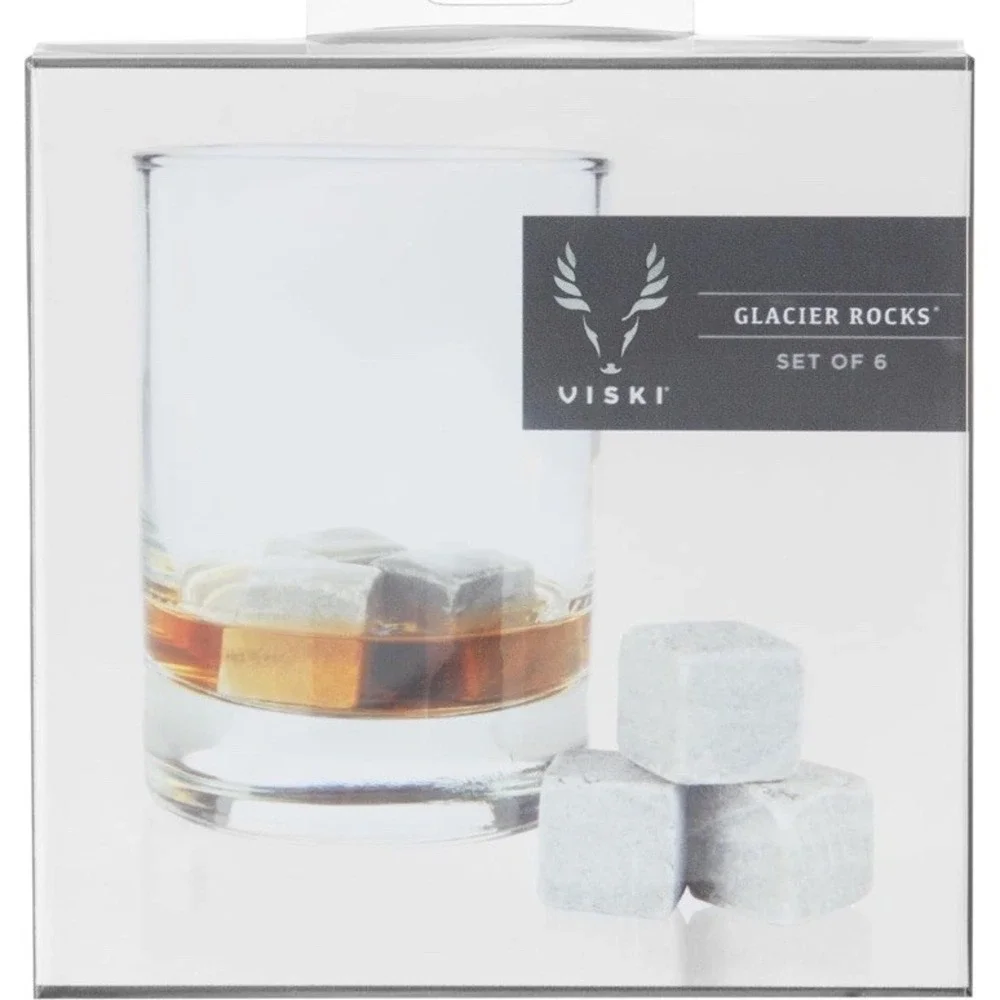 Viski Glacier Rocks, Whiskey Stones Set, Bourbon Rocks, Chilling Stones Set Of 6